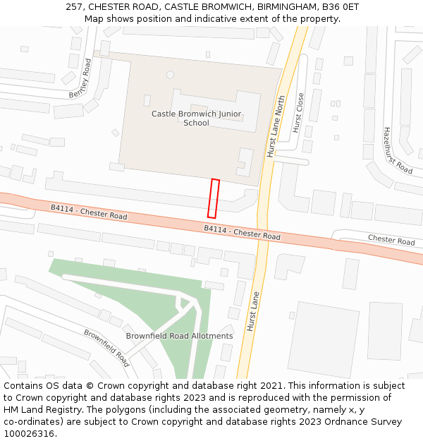 257, CHESTER ROAD, CASTLE BROMWICH, BIRMINGHAM, B36 0ET: Location map and indicative extent of plot