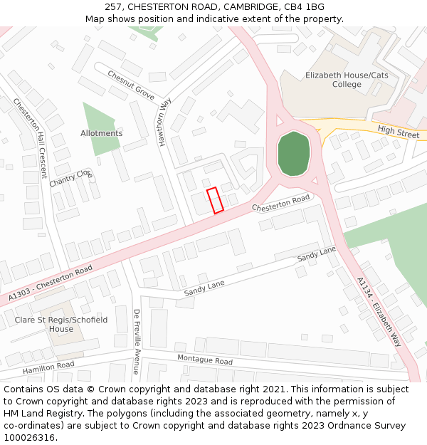 257, CHESTERTON ROAD, CAMBRIDGE, CB4 1BG: Location map and indicative extent of plot