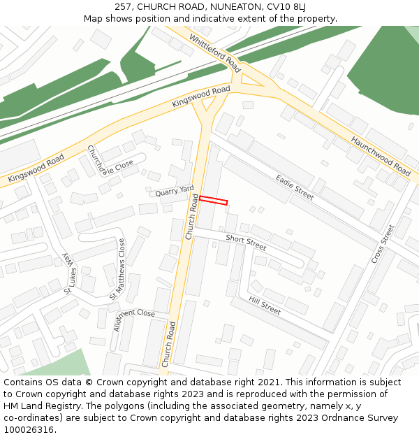 257, CHURCH ROAD, NUNEATON, CV10 8LJ: Location map and indicative extent of plot