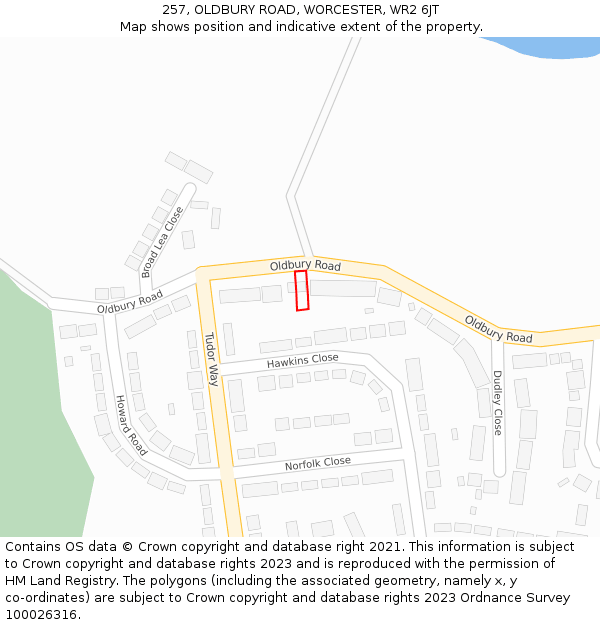 257, OLDBURY ROAD, WORCESTER, WR2 6JT: Location map and indicative extent of plot