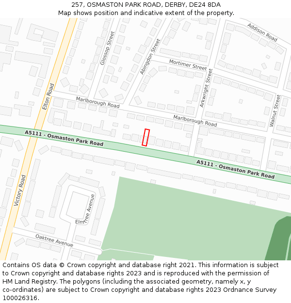 257, OSMASTON PARK ROAD, DERBY, DE24 8DA: Location map and indicative extent of plot
