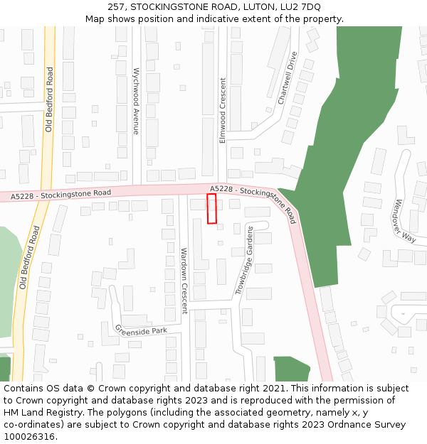 257, STOCKINGSTONE ROAD, LUTON, LU2 7DQ: Location map and indicative extent of plot