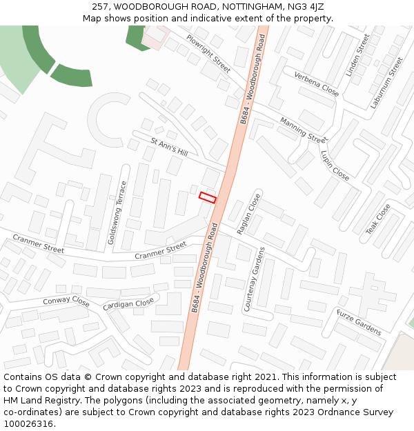 257, WOODBOROUGH ROAD, NOTTINGHAM, NG3 4JZ: Location map and indicative extent of plot