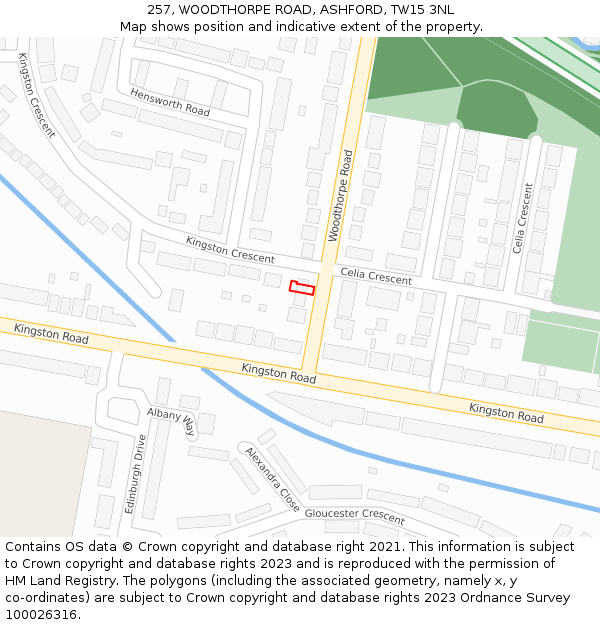 257, WOODTHORPE ROAD, ASHFORD, TW15 3NL: Location map and indicative extent of plot