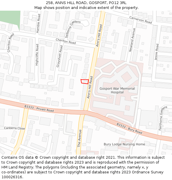 258, ANNS HILL ROAD, GOSPORT, PO12 3RL: Location map and indicative extent of plot