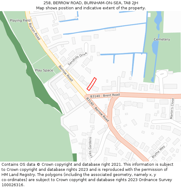 258, BERROW ROAD, BURNHAM-ON-SEA, TA8 2JH: Location map and indicative extent of plot