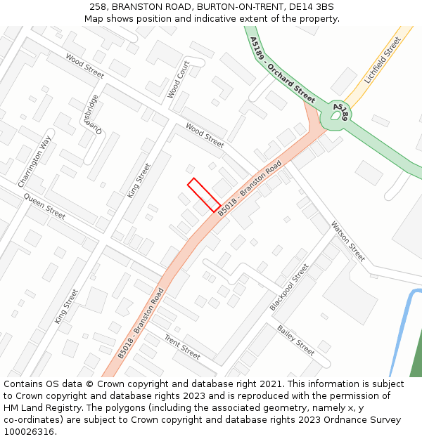 258, BRANSTON ROAD, BURTON-ON-TRENT, DE14 3BS: Location map and indicative extent of plot