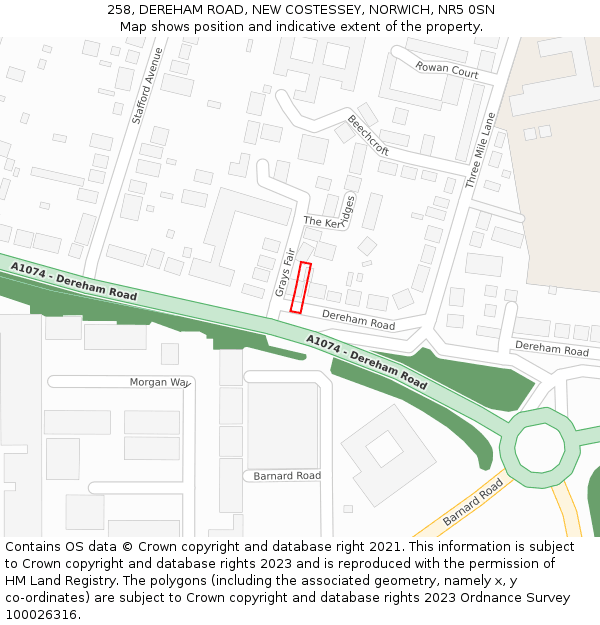 258, DEREHAM ROAD, NEW COSTESSEY, NORWICH, NR5 0SN: Location map and indicative extent of plot