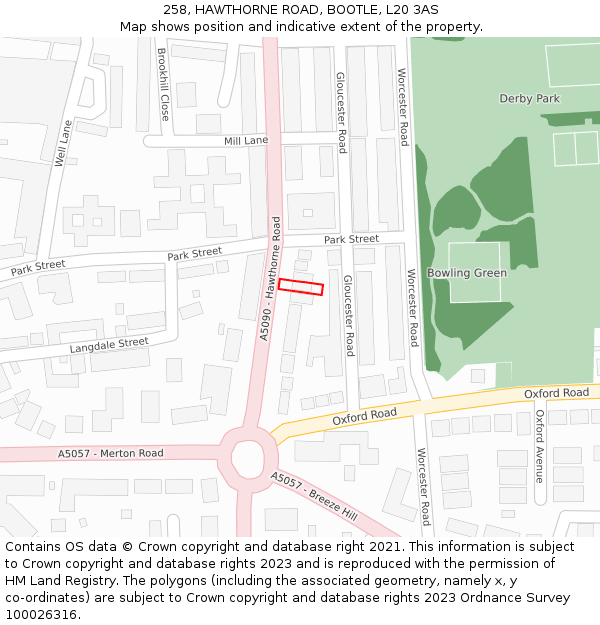 258, HAWTHORNE ROAD, BOOTLE, L20 3AS: Location map and indicative extent of plot