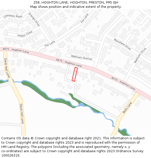 258, HOGHTON LANE, HOGHTON, PRESTON, PR5 0JH: Location map and indicative extent of plot