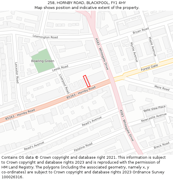 258, HORNBY ROAD, BLACKPOOL, FY1 4HY: Location map and indicative extent of plot