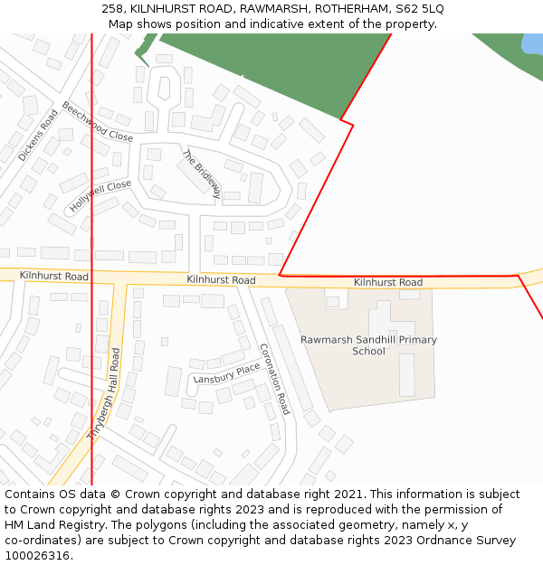 258, KILNHURST ROAD, RAWMARSH, ROTHERHAM, S62 5LQ: Location map and indicative extent of plot