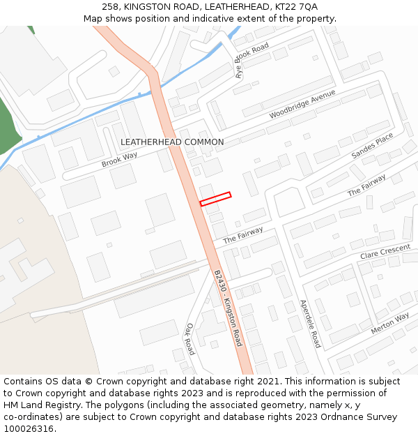 258, KINGSTON ROAD, LEATHERHEAD, KT22 7QA: Location map and indicative extent of plot