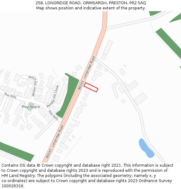 258, LONGRIDGE ROAD, GRIMSARGH, PRESTON, PR2 5AQ: Location map and indicative extent of plot