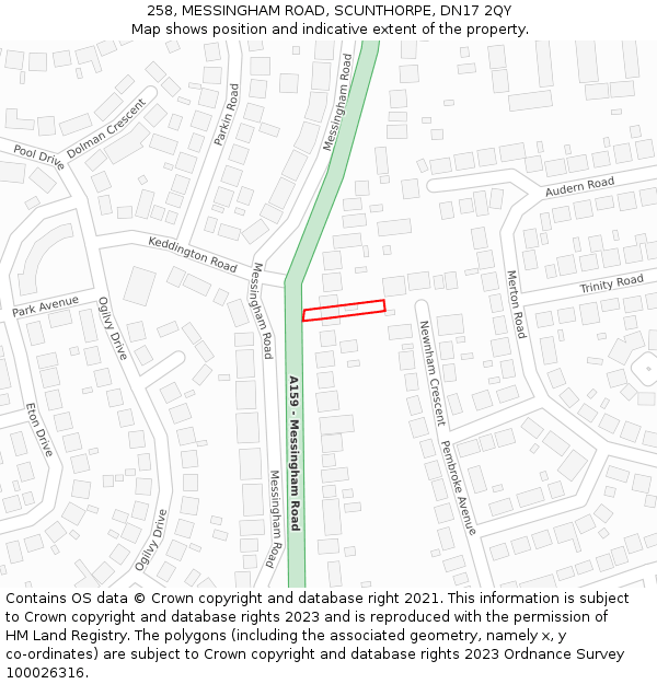 258, MESSINGHAM ROAD, SCUNTHORPE, DN17 2QY: Location map and indicative extent of plot