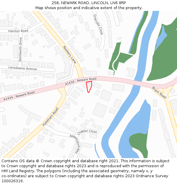 258, NEWARK ROAD, LINCOLN, LN6 8RP: Location map and indicative extent of plot