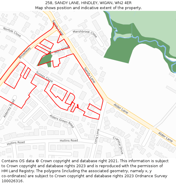 258, SANDY LANE, HINDLEY, WIGAN, WN2 4ER: Location map and indicative extent of plot