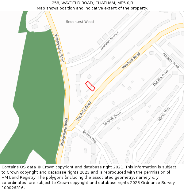 258, WAYFIELD ROAD, CHATHAM, ME5 0JB: Location map and indicative extent of plot