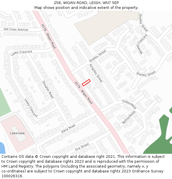258, WIGAN ROAD, LEIGH, WN7 5EP: Location map and indicative extent of plot