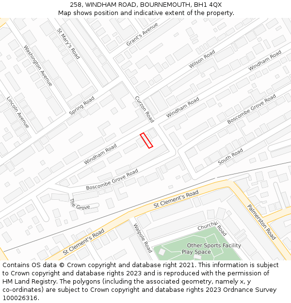 258, WINDHAM ROAD, BOURNEMOUTH, BH1 4QX: Location map and indicative extent of plot