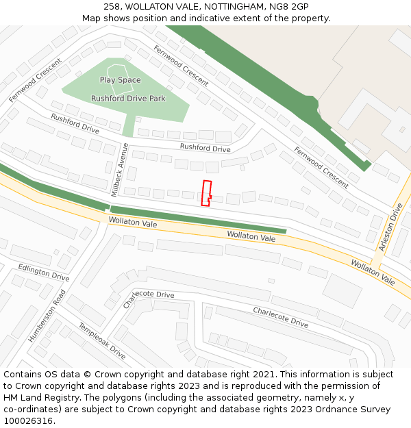 258, WOLLATON VALE, NOTTINGHAM, NG8 2GP: Location map and indicative extent of plot
