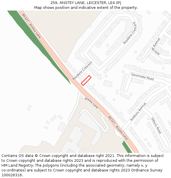 259, ANSTEY LANE, LEICESTER, LE4 0FJ: Location map and indicative extent of plot