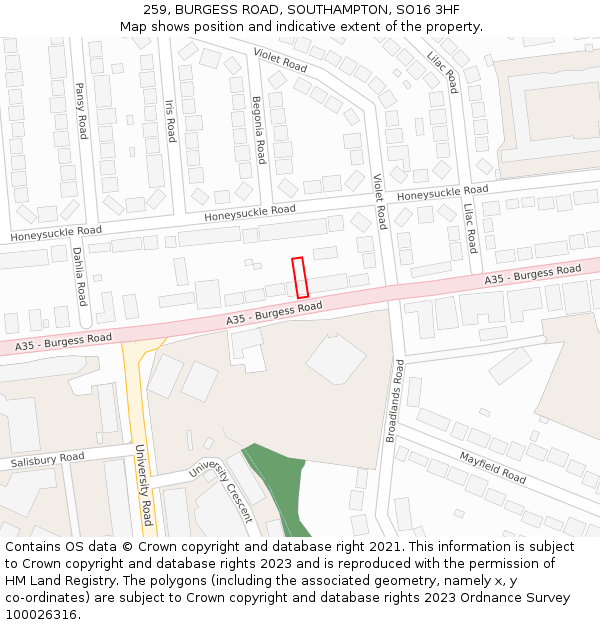 259, BURGESS ROAD, SOUTHAMPTON, SO16 3HF: Location map and indicative extent of plot