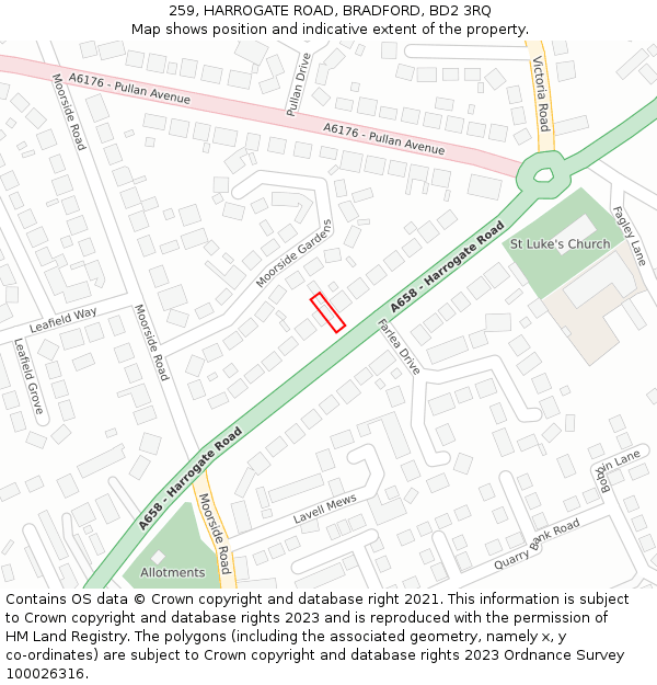 259, HARROGATE ROAD, BRADFORD, BD2 3RQ: Location map and indicative extent of plot