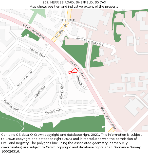 259, HERRIES ROAD, SHEFFIELD, S5 7AX: Location map and indicative extent of plot
