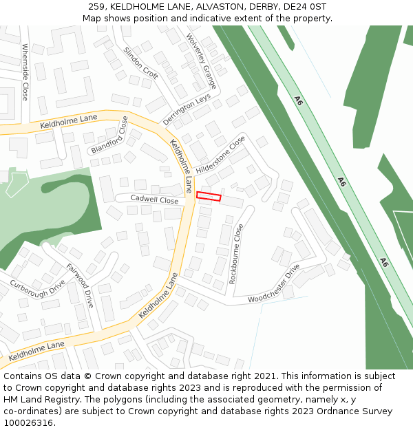 259, KELDHOLME LANE, ALVASTON, DERBY, DE24 0ST: Location map and indicative extent of plot
