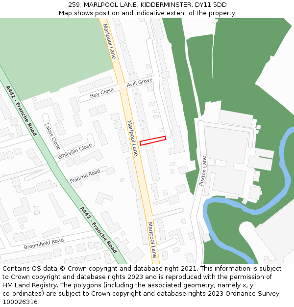259, MARLPOOL LANE, KIDDERMINSTER, DY11 5DD: Location map and indicative extent of plot