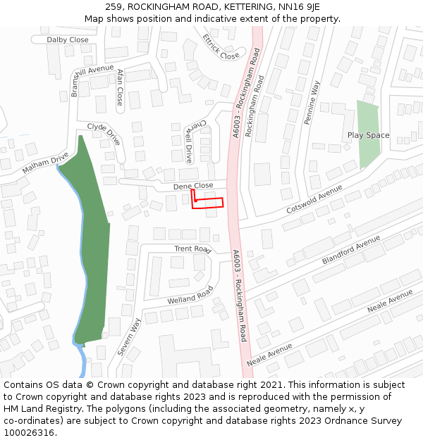 259, ROCKINGHAM ROAD, KETTERING, NN16 9JE: Location map and indicative extent of plot