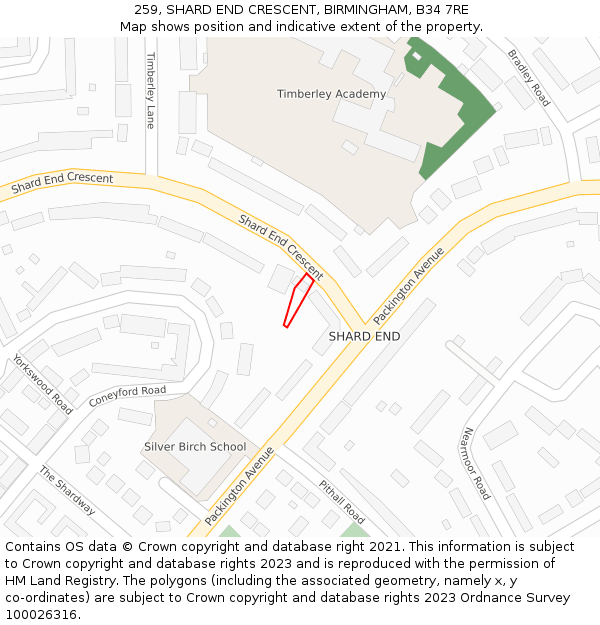 259, SHARD END CRESCENT, BIRMINGHAM, B34 7RE: Location map and indicative extent of plot