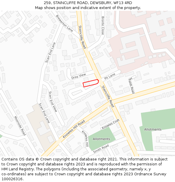 259, STAINCLIFFE ROAD, DEWSBURY, WF13 4RD: Location map and indicative extent of plot
