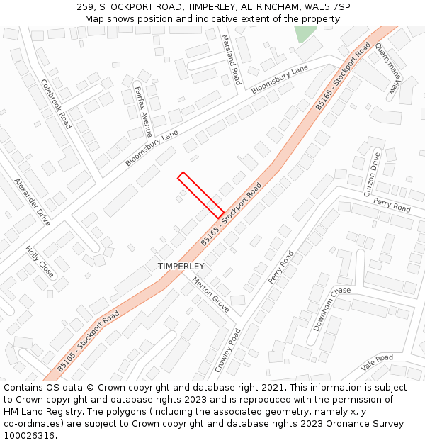 259, STOCKPORT ROAD, TIMPERLEY, ALTRINCHAM, WA15 7SP: Location map and indicative extent of plot