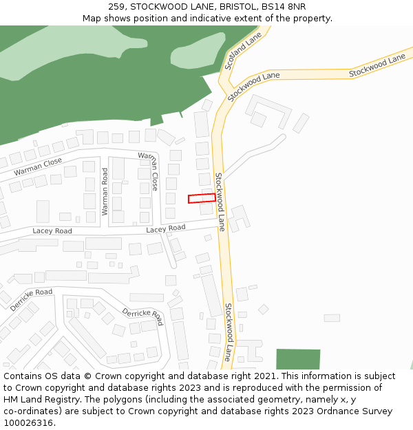 259, STOCKWOOD LANE, BRISTOL, BS14 8NR: Location map and indicative extent of plot