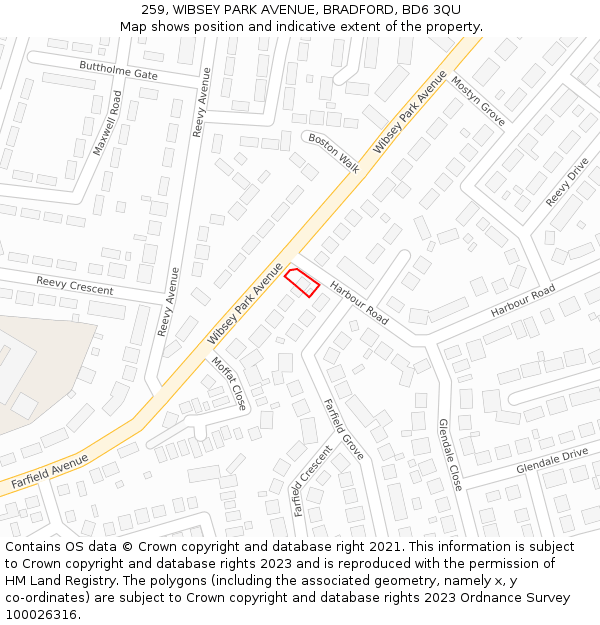 259, WIBSEY PARK AVENUE, BRADFORD, BD6 3QU: Location map and indicative extent of plot