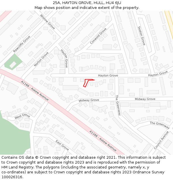 25A, HAYTON GROVE, HULL, HU4 6JU: Location map and indicative extent of plot