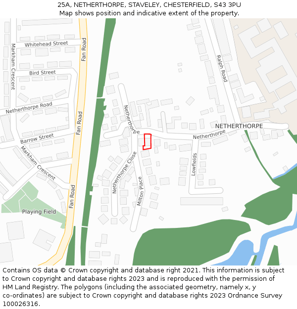 25A, NETHERTHORPE, STAVELEY, CHESTERFIELD, S43 3PU: Location map and indicative extent of plot