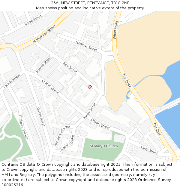25A, NEW STREET, PENZANCE, TR18 2NE: Location map and indicative extent of plot