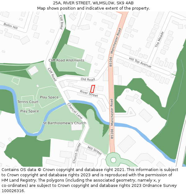25A, RIVER STREET, WILMSLOW, SK9 4AB: Location map and indicative extent of plot