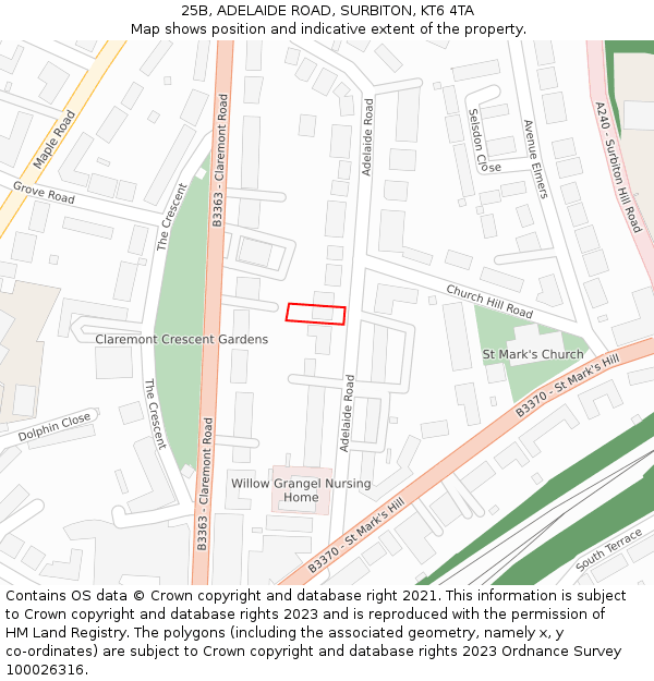 25B, ADELAIDE ROAD, SURBITON, KT6 4TA: Location map and indicative extent of plot
