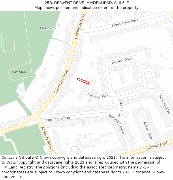 25B, DERWENT DRIVE, MAIDENHEAD, SL6 6LE: Location map and indicative extent of plot