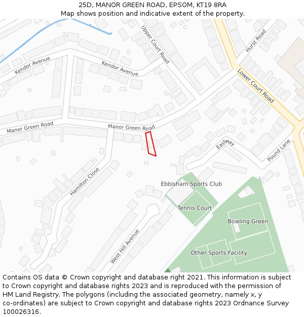 25D, MANOR GREEN ROAD, EPSOM, KT19 8RA: Location map and indicative extent of plot