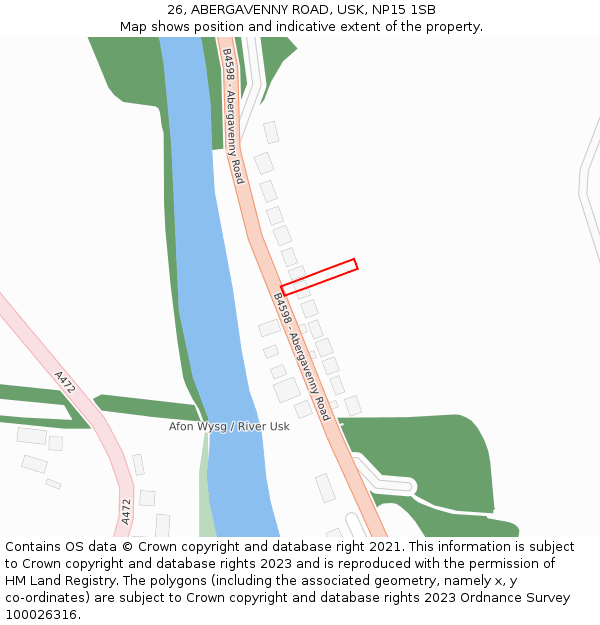 26, ABERGAVENNY ROAD, USK, NP15 1SB: Location map and indicative extent of plot