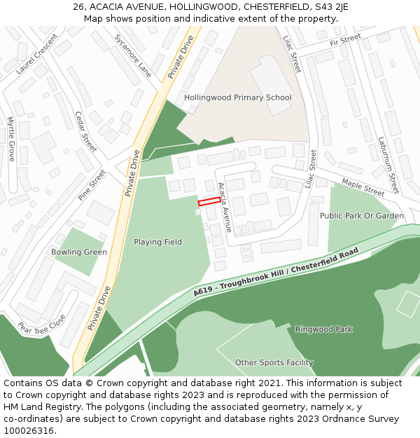 26, ACACIA AVENUE, HOLLINGWOOD, CHESTERFIELD, S43 2JE: Location map and indicative extent of plot