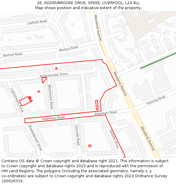 26, ADDENBROOKE DRIVE, SPEKE, LIVERPOOL, L24 9LL: Location map and indicative extent of plot
