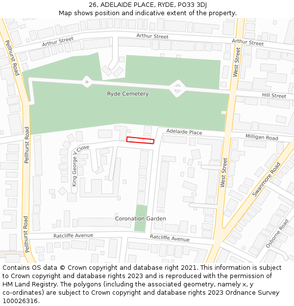 26, ADELAIDE PLACE, RYDE, PO33 3DJ: Location map and indicative extent of plot