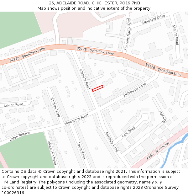 26, ADELAIDE ROAD, CHICHESTER, PO19 7NB: Location map and indicative extent of plot