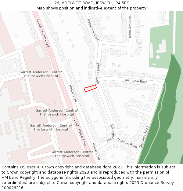 26, ADELAIDE ROAD, IPSWICH, IP4 5PS: Location map and indicative extent of plot
